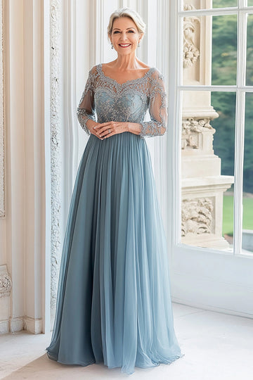 Queen Anne Dusty Blue A Line Lange ermer Kjole til brudens mor